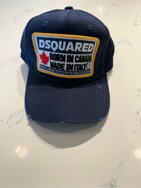 DSQUARED Navy Cap with Yellow Trim and Red Maple Patch